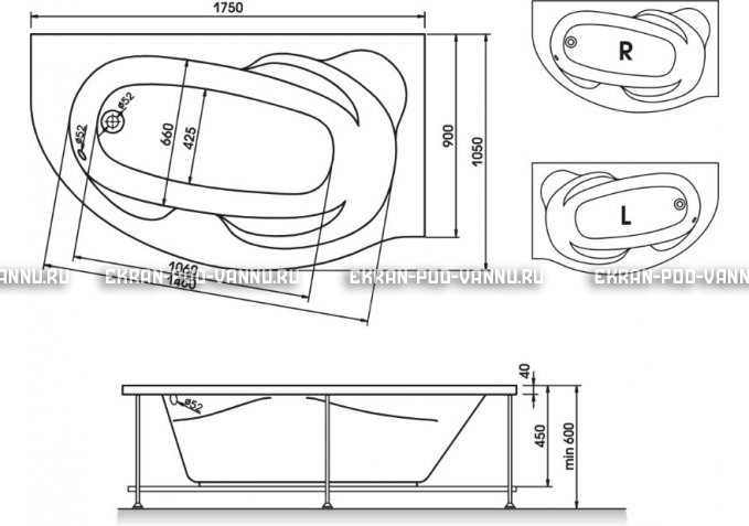 Акриловая ванна Relisan Liliya 175x90 – купить по цене 24570 руб. в интернет-магазине в городе Пенза картинка 3
