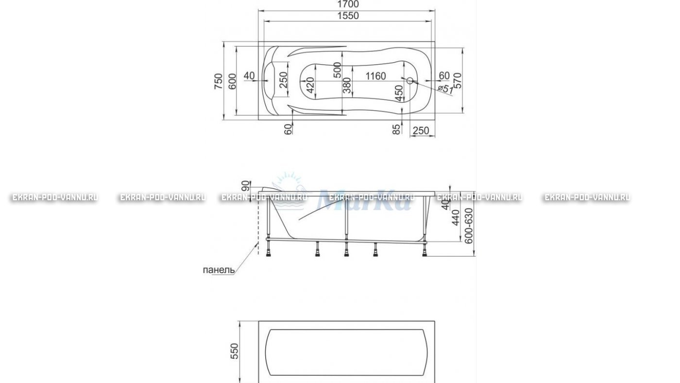 Акриловая ванна 1MarKa Calypso 170x75 – купить по цене 13950 руб. в интернет-магазине в городе Пенза картинка 22
