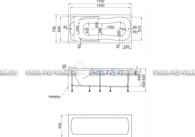 Акриловая ванна 1MarKa Calypso 170x75 – купить по цене 13950 руб. в интернет-магазине в городе Пенза картинка 7