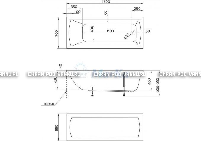 Акриловая ванна 1MarKa Modern 120x70 – купить по цене 7600 руб. в интернет-магазине в городе Пенза картинка 4