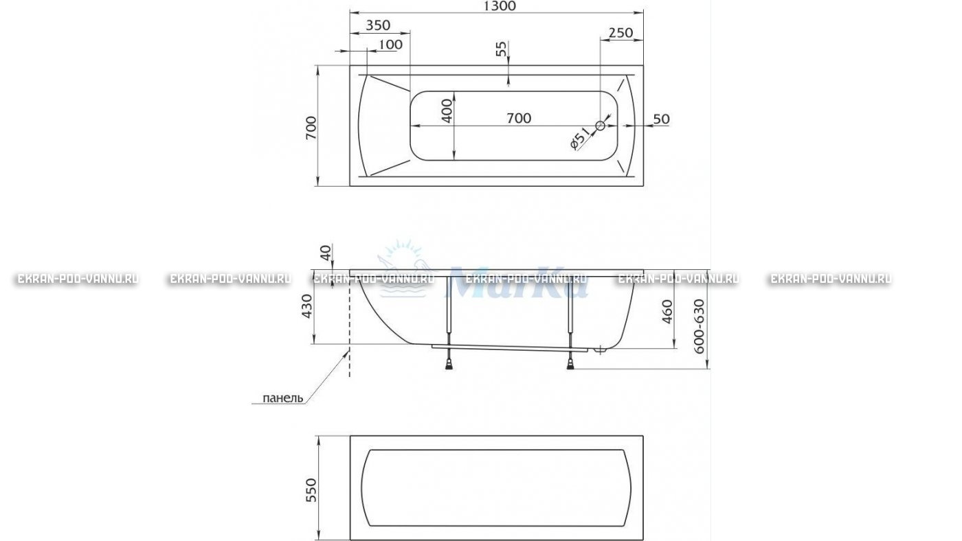 Акриловая ванна 1MarKa Modern 130x70 – купить по цене 8620 руб. в интернет-магазине в городе Пенза картинка 16