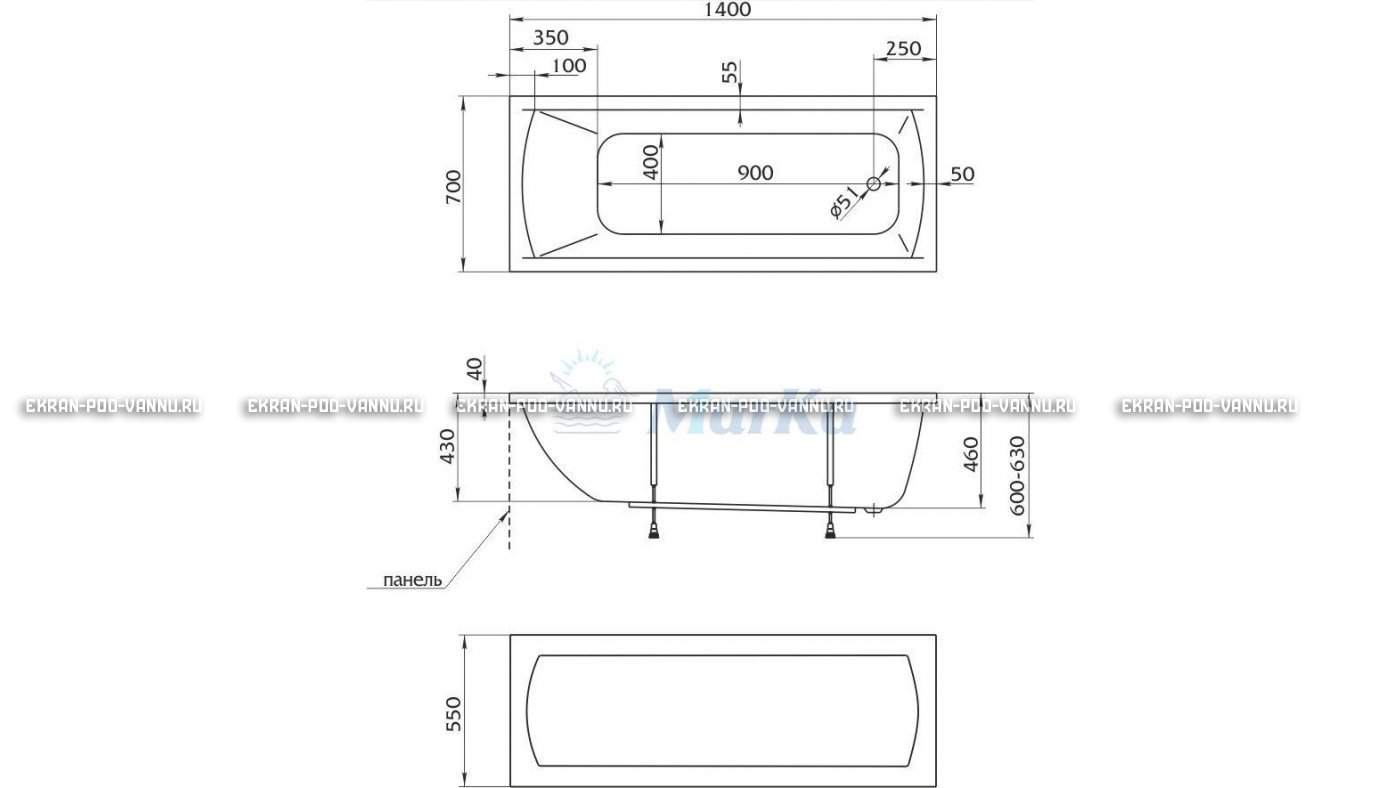Акриловая ванна 1MarKa Modern 140x70 – купить по цене 8910 руб. в интернет-магазине в городе Пенза картинка 16