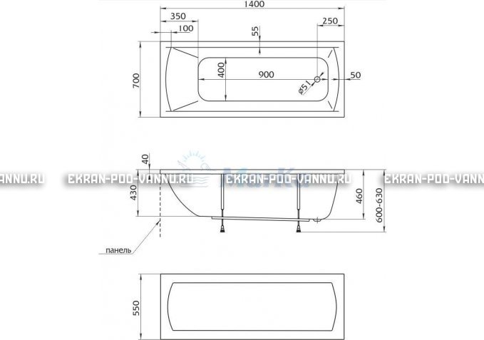 Акриловая ванна 1MarKa Modern 140x70 – купить по цене 8910 руб. в интернет-магазине в городе Пенза картинка 5