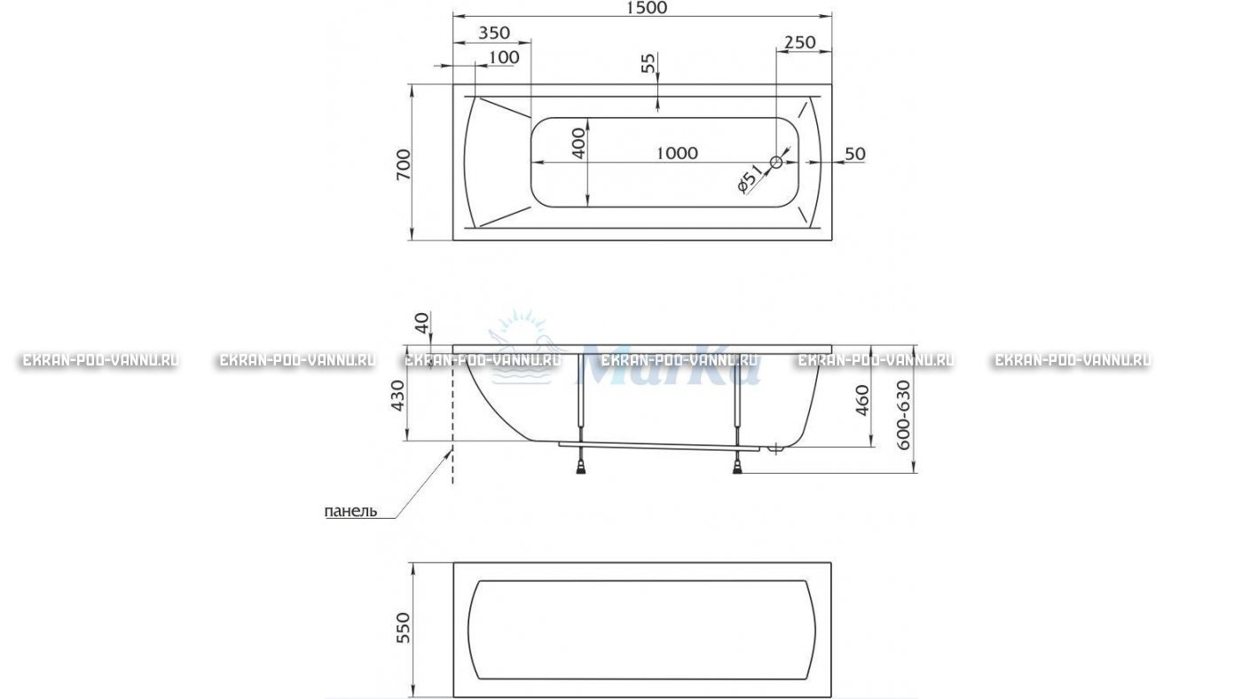Акриловая ванна 1MarKa Modern 150x70 – купить по цене 9210 руб. в интернет-магазине в городе Пенза картинка 13