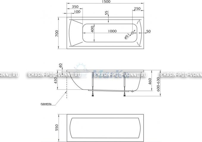 Акриловая ванна 1MarKa Modern 150x70 – купить по цене 9210 руб. в интернет-магазине в городе Пенза картинка 4