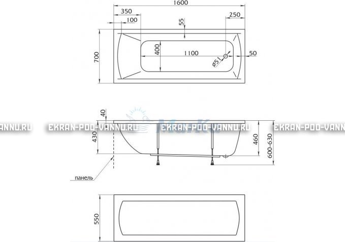 Акриловая ванна 1MarKa Modern 160x70 – купить по цене 9410 руб. в интернет-магазине в городе Пенза картинка 5