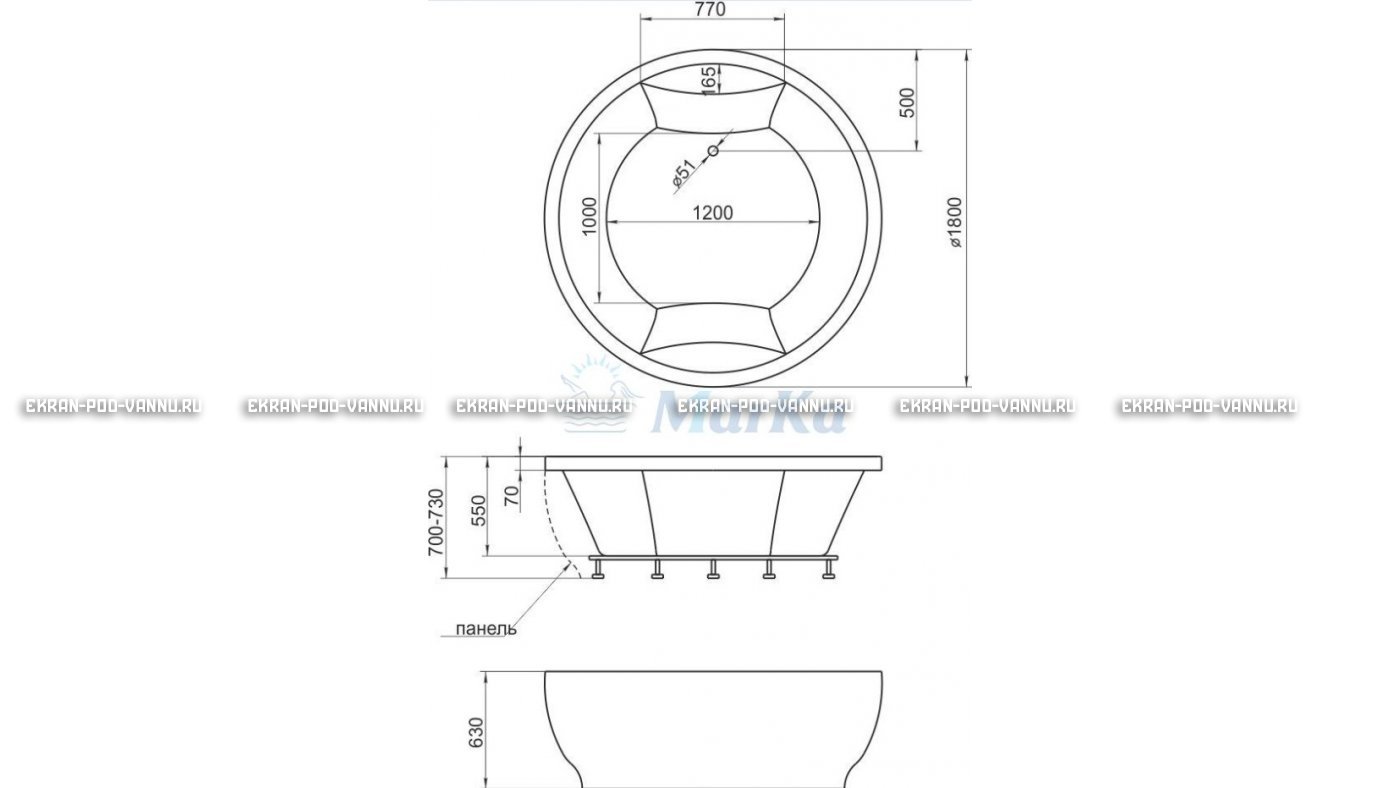 Акриловая ванна 1MarKa Omega 180x180  – купить по цене 42450 руб. в интернет-магазине в городе Пенза картинка 13
