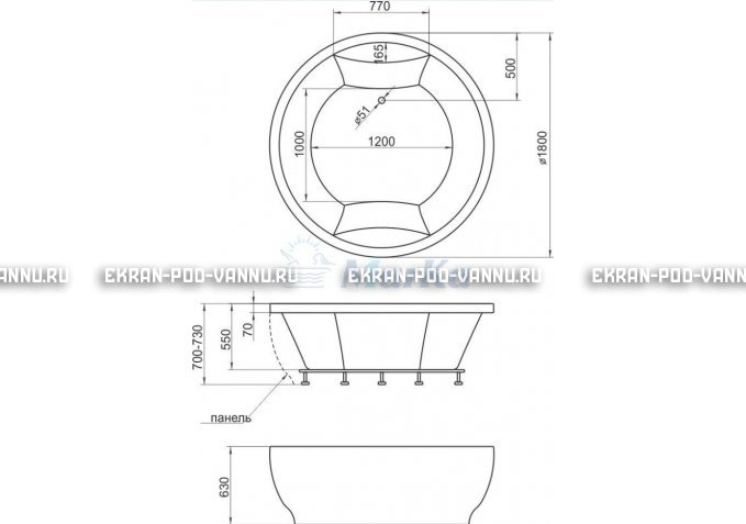 Акриловая ванна 1MarKa Omega 180x180  – купить по цене 42450 руб. в интернет-магазине в городе Пенза картинка 4