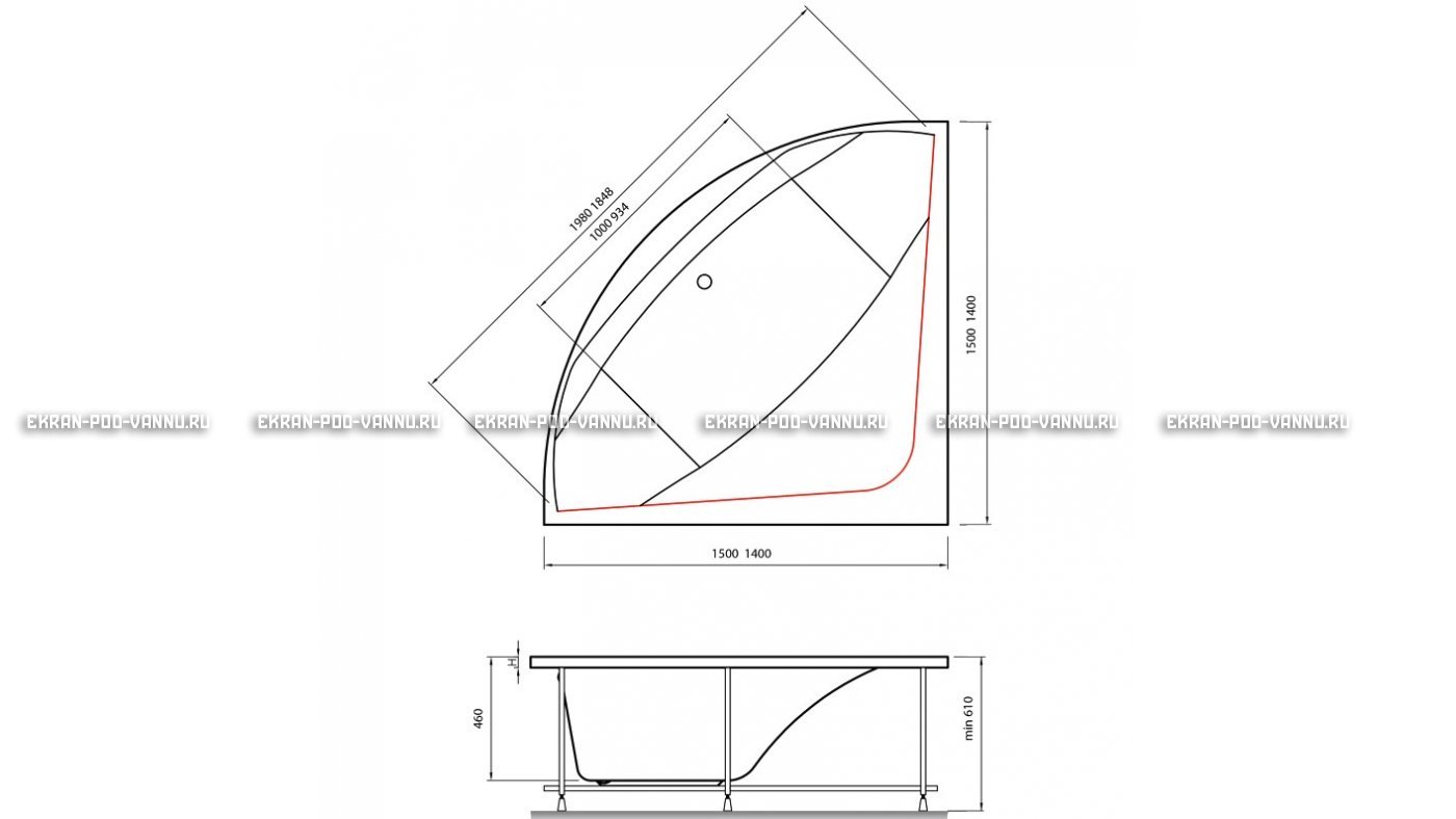 Акриловая ванна Vayer Boomerang 150x150 – купить по цене 59550 руб. в интернет-магазине в городе Пенза картинка 15