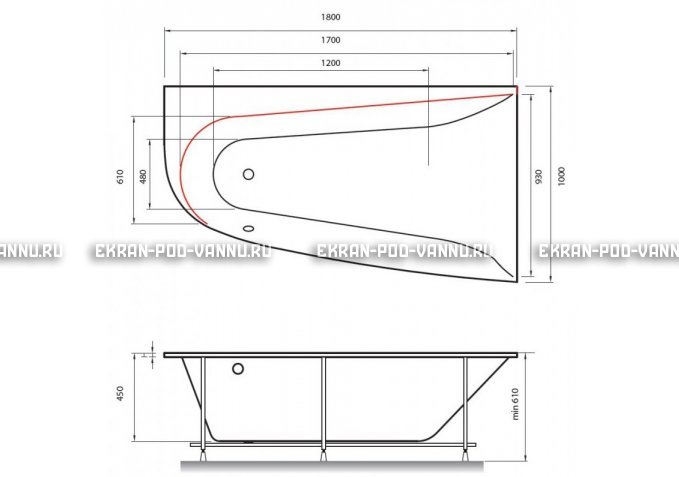Акриловая ванна Vayer Boomerang 180x100 – купить по цене 53030 руб. в интернет-магазине в городе Пенза картинка 2