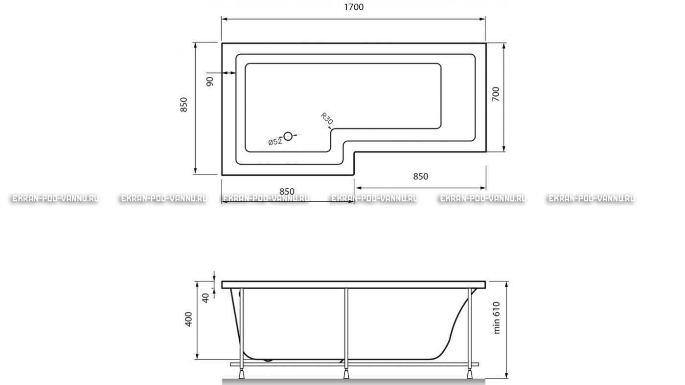 Акриловая ванна Vayer Options 170х70/85 – купить по цене 24110 руб. в интернет-магазине в городе Пенза картинка 13