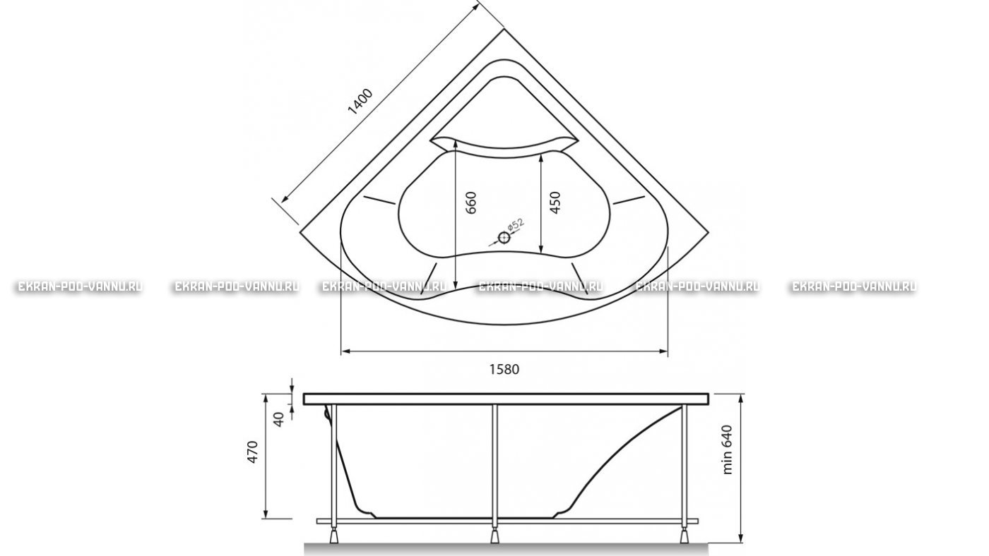 Акриловая ванна Vayer Persefona 140x140 – купить по цене 25230 руб. в интернет-магазине в городе Пенза картинка 15