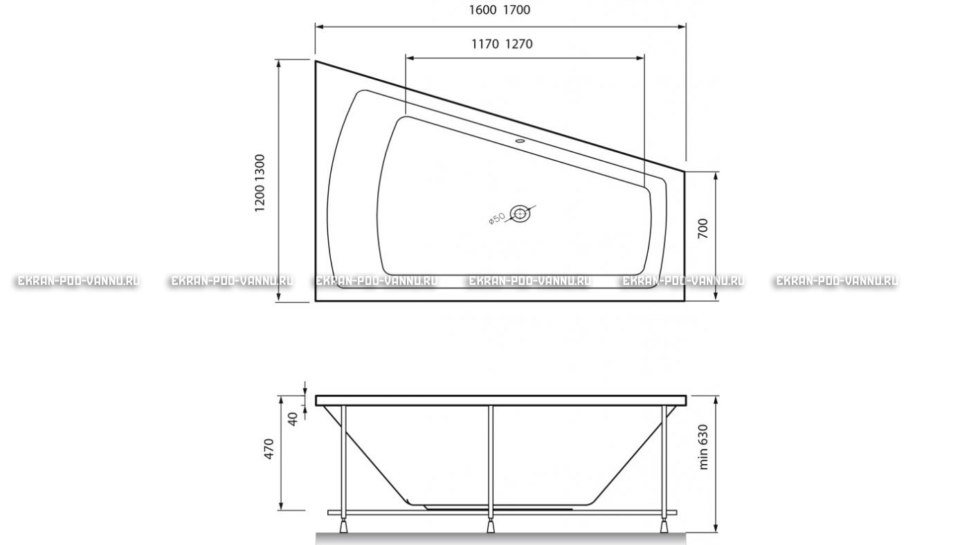 Акриловая ванна Vayer Trinitiy 170x130 – купить по цене 32590 руб. в интернет-магазине в городе Пенза картинка 13