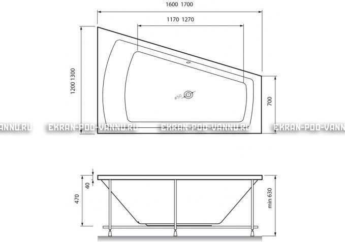Акриловая ванна Vayer Trinitiy 170x130 – купить по цене 32590 руб. в интернет-магазине в городе Пенза картинка 4